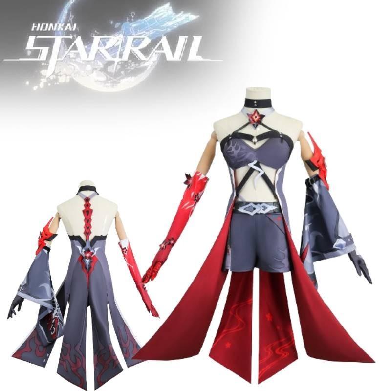 Яркий желто-красный костюм для косплея для игровых энтузиастов с париком