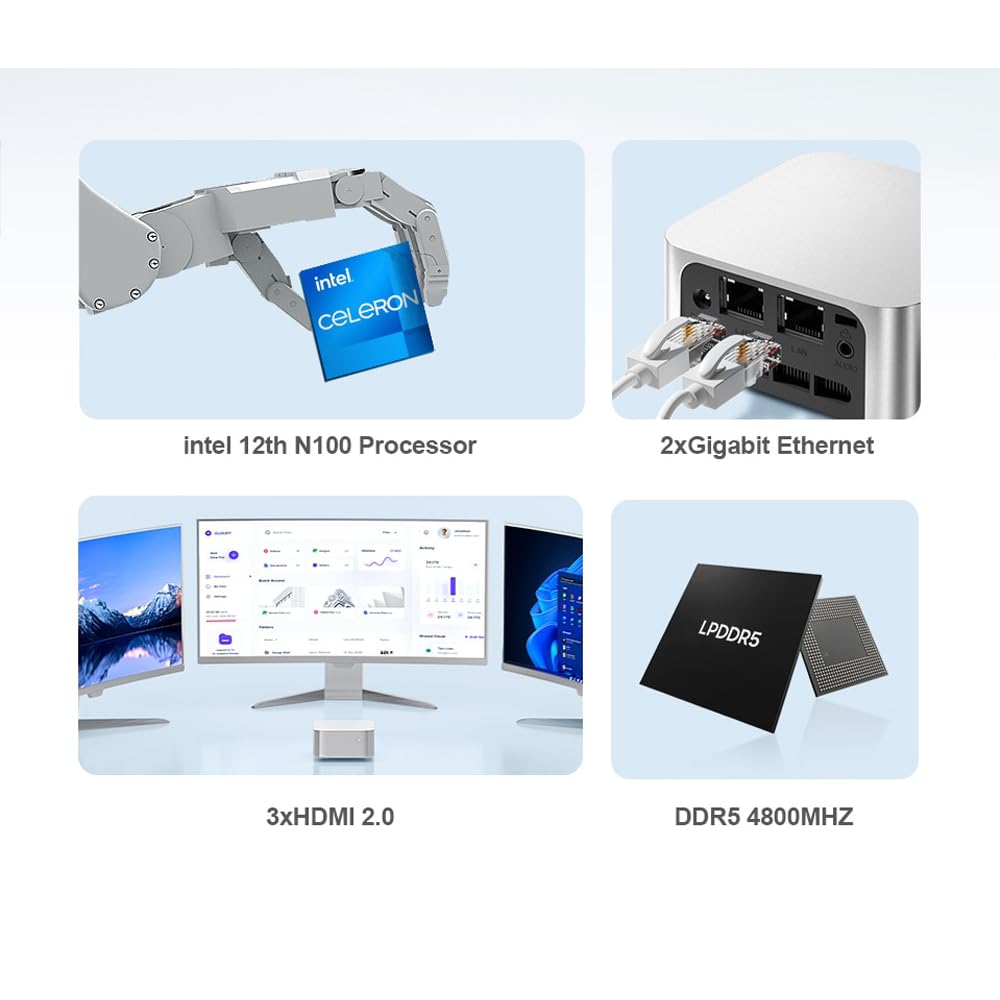 GZBOX Mini PC Маленький ПК Без Windows 11 Pro 12-го поколения Intel Alder Lake N100 Max Маленький ПК 16 ГБ DDR5 Без SSD Игровая консоль Ультра Мини Мини-компьютер