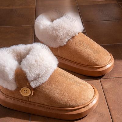 Модные женские замшевые теплые ботильоны для снега, женские зимние хлопковые тапочки на платформе, уличные плюшевые на толстой подошве, повседневные домашние нескользящие ботинки