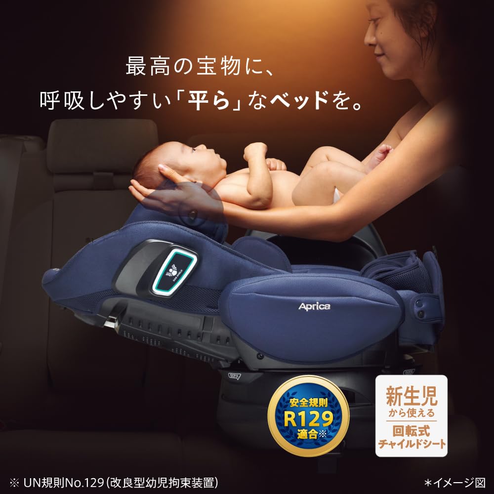 Автокресло Aprica ISOFIX Fixed Fradia Glow ISOFIX Safety Plus Premium AB от новорожденного до примерно 4 лет Вращающееся R129 Совместимое (Блестящий флот)