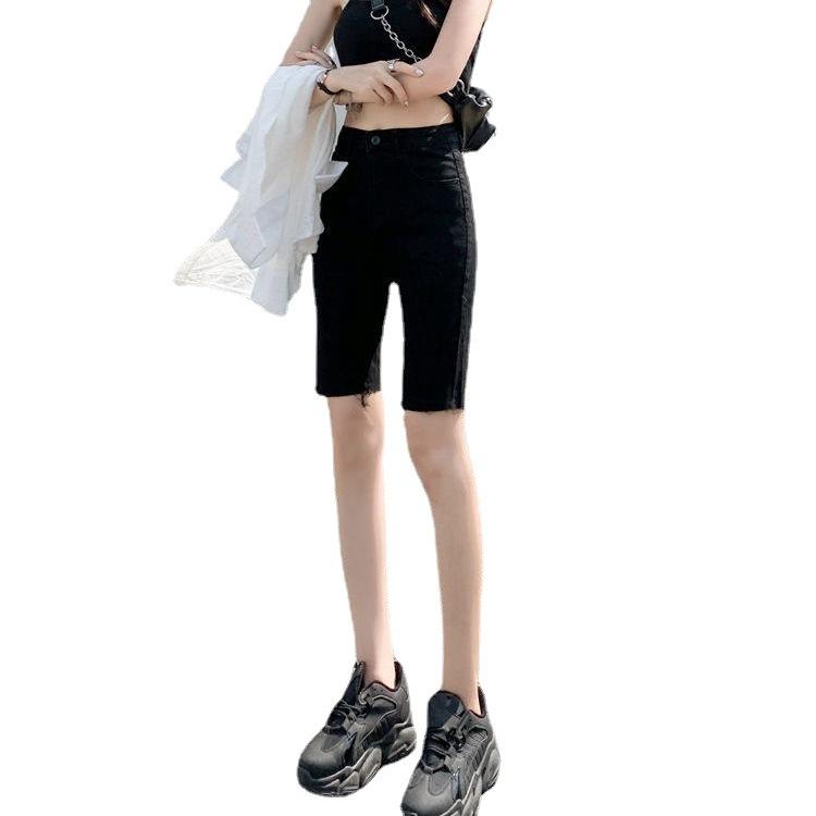 Шорты из эластичного денима с высокой талией, женские, лето 2025, новые, средней длины, облегающие, узкие, утягивающие, верхняя одежда, штаны для велоспорта с пятью точками, низ
