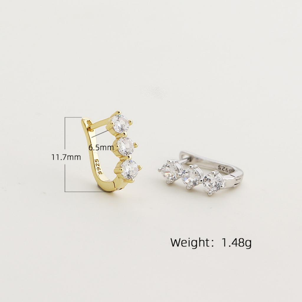 VEWANT S925 Sterling Silver 18K Gold/Rhodium Plated 3 Stone CZ U Shape Huggie Hoop Earrings Fine Jewelry for Women