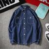 Men Denim Shirt Solid Color Long Sleeve Single Breasted Streetwear Turndown Collar Loose Shirt Coat Jacket Men Clothes