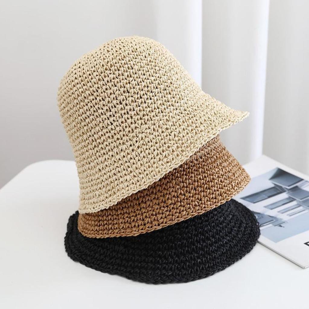 1PC Beach Korean Straw Hat Summer Women Visor Bucket Hat Fisherman Hat Hand Weaving Panama Girl Fishing Chapeau Sun Hats Tool