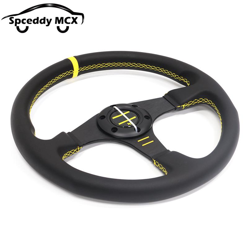 14 Inch 350MM Sim Racing Steering Wheel JDM Real Leather Universal Car Accessoires Yellow Black O24SM1127P