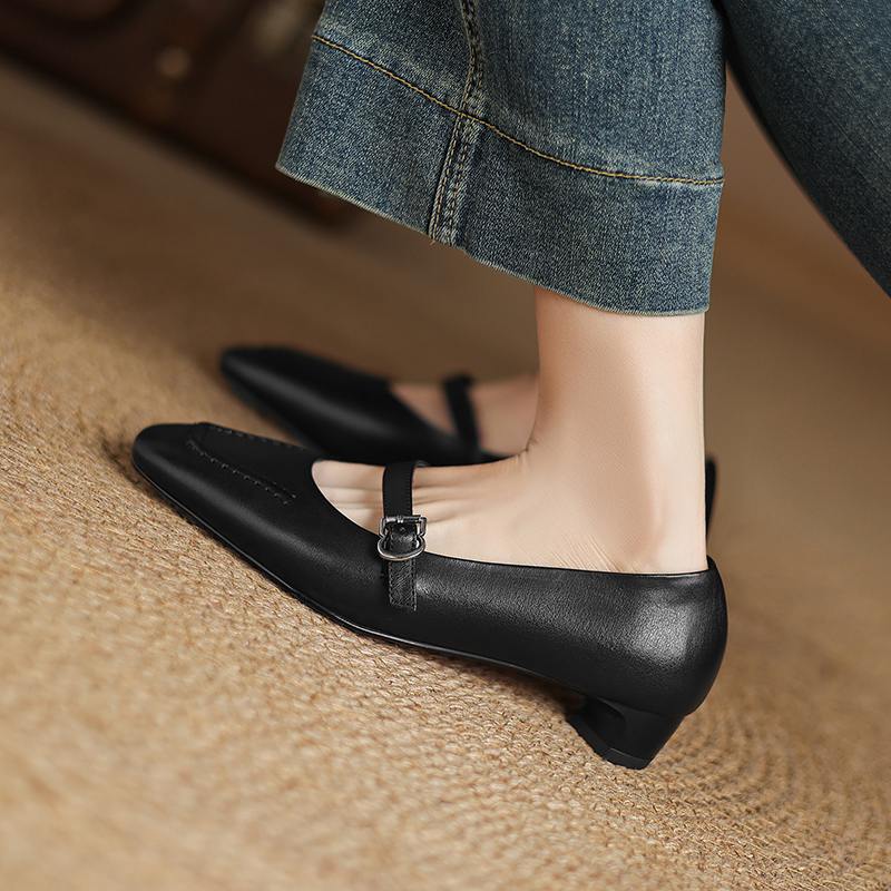 Krazing Pot Коровья кожа весна лето размер 41 низкий каблук женские легкие туфли квадратный носок неглубокие туфли-лодочки