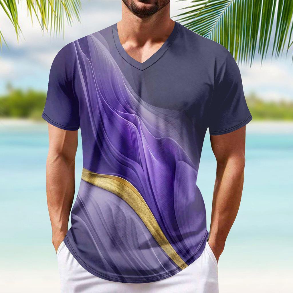 Летняя мужская популярная футболка с v-образным вырезом и короткими рукавами с принтом