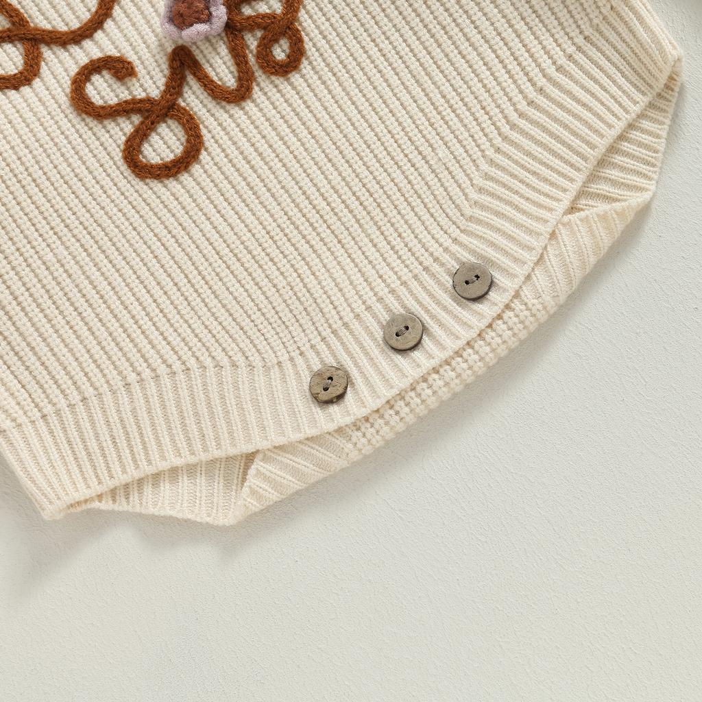 Baby Girl Fall Romper Long Sleeve Letter Embroidery Round Neck Knit Bodysuit Newborn Sweater