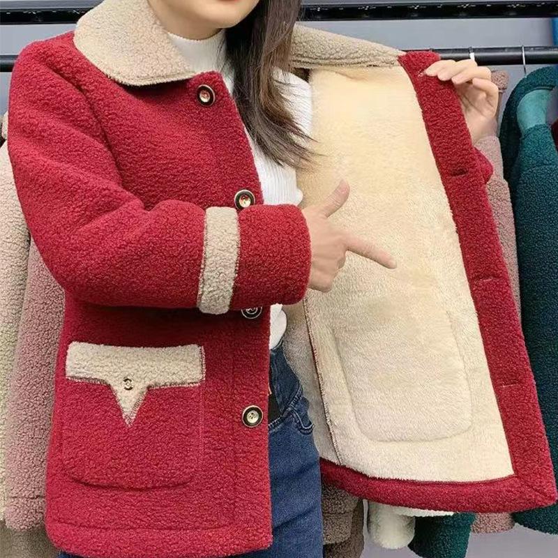 Women's Thickened Slim Autumn/Winter Short Coat - Fur & Leather Grain Fleece