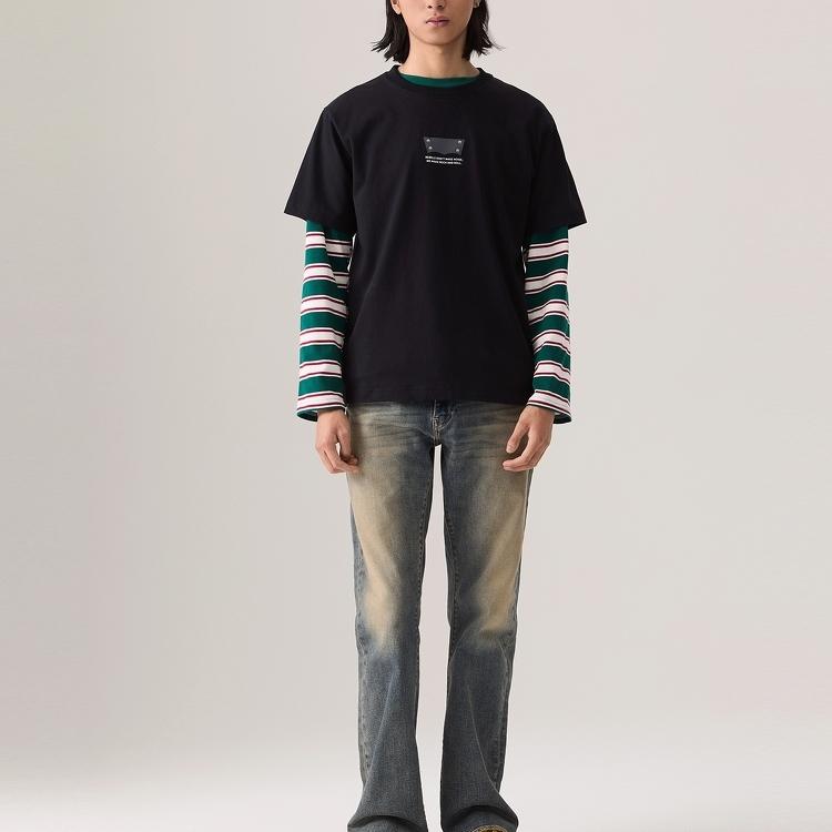 Levis Свободная Повседневная Удобная Рубчатая Футболка с Круглым Вырезом и Коротким Рукавом Мужские Топы Черный 002X5-0000