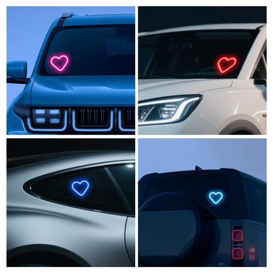 Yousheng Светодиодная неоновая лампа в форме сердца на солнечной батарее для окна автомобиля, беспроводная автоматическая атмосферная лампа, 5 режимов, украшение салона автомобиля с присосками