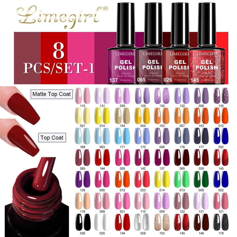 8 Colors Gel Nail Polish Set, Long-Lasting UV LED Light Cure, Hot Sale LIMEGIRL Gel Polish Kit
