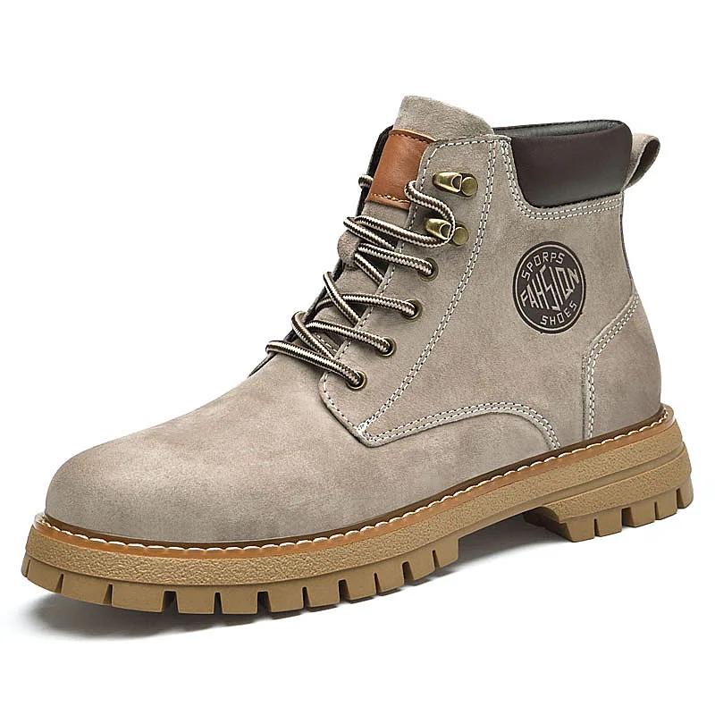 Высококачественные классические ботинки на шнуровке средней высоты, повседневные мотоциклетные ботинки, теплые износостойкие рабочие ботинки для улицы, короткие мужские ботинки
