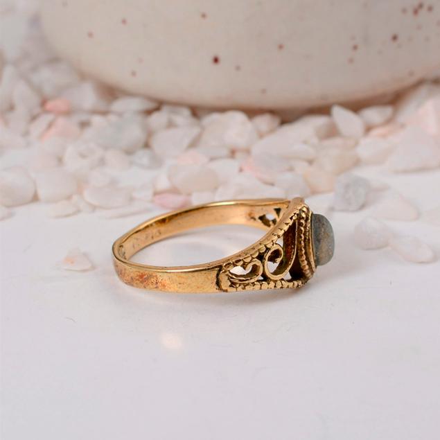 Labradorite Gold Plated Marquise Ring | Vintage Filigree Brass Jewelry | Mystical Stone Gift for Her