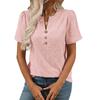 Summer Round Neck Short Sleeved Flower Jacquard Top Button T-shirt for Women Shirt