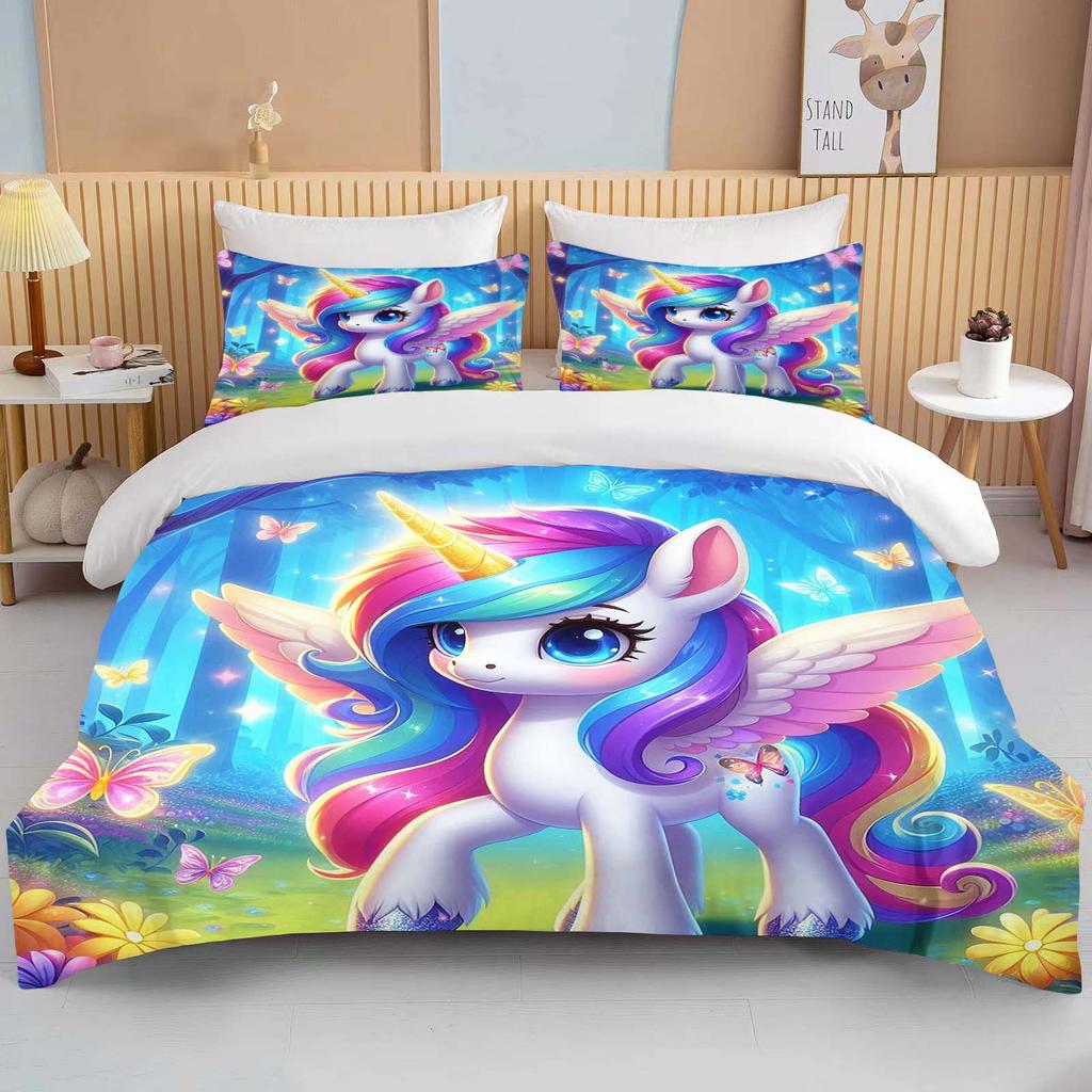 Cute Cartoon Unicorn Print Bedding Set Duvet Cover 1 Duvet Cover 2 Pillowcases Adult and Children Bedding Set Luxury Grils Gift