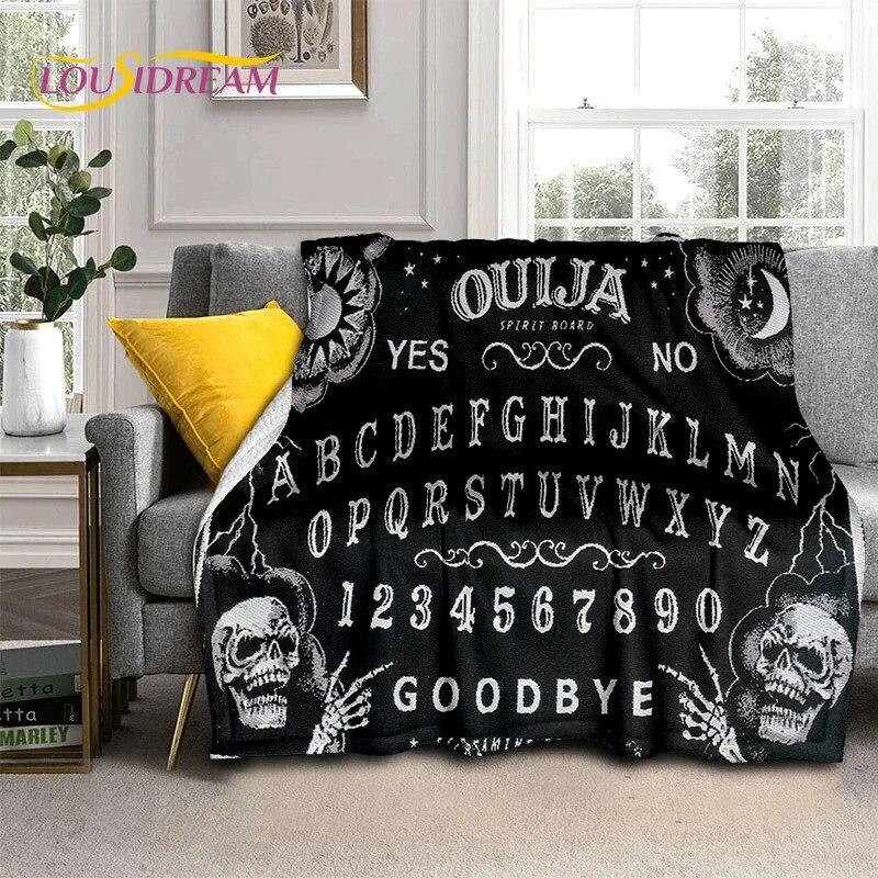 Gothic Ouija Tarot Witchcraft Horror Skull Blanket,Flannel Throw Blanket for Halloween Bedroom Bed Sofa Picnic Hiking Cover Gift