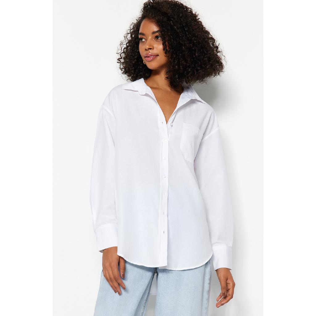 Белая рубашка-бойфренд с одним карманом/широкая хлопковая рубашка Twoaw20go0115