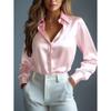 Women's Satin Shirts Elegant Plain Long Sleeve Blouse Office Lady Button-Up Shirt Top Autumn Female Crew Neck Shirts Blouse