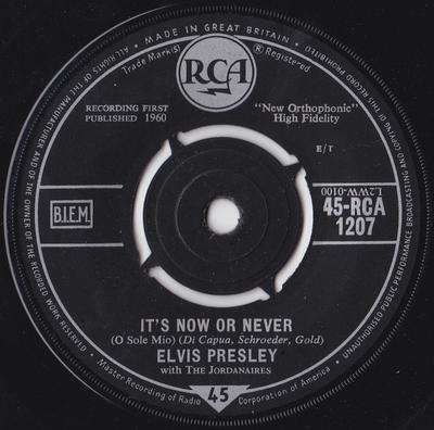 7-дюймовая пластинка ELVIS PRESLEY THE JORDANAIRES Its Now Or Never O Sole Mio 45RCA1207 RCA 1960 Великобритания Поп Б/у