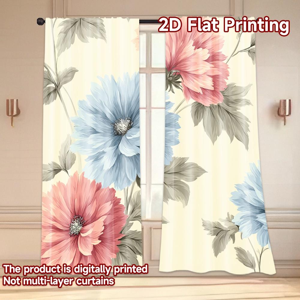 Set Of 2 Flat Printing Curtains Without Rod Floral Elegance Design Holiday Valentine Is Day Printed Yarn Curtain Made Polyester