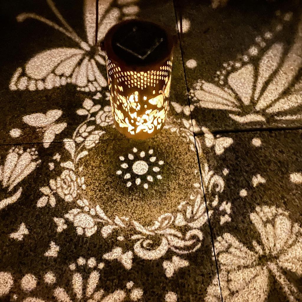 Solar Lanterns Outdoor Hanging Lantern Lights, Butterfly Hollowed-Out Metal Decor Lantern, Waterproof LED Decorative Garden Light