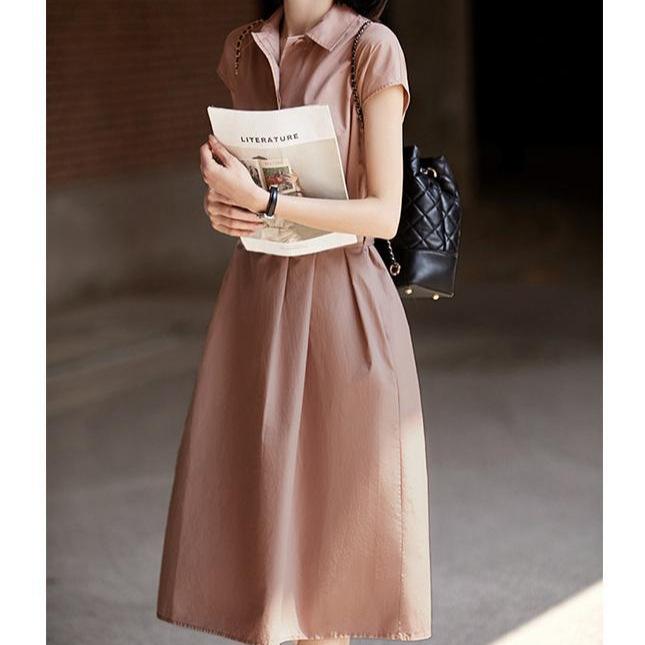 Платье-рубашка без рукавов в зрелом стиле для женщин на лето, новое французское летнее поло с воротником-поло длиной до талии, юбка-миди