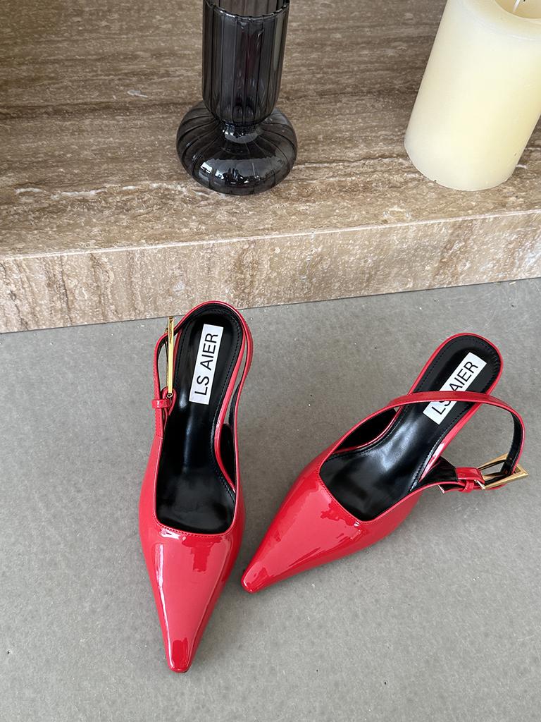 Мода Модные женские босоножки с острым носком Летние туфли Женские тонкие высокие каблуки Ремень с пряжкой на шпильке Сексуальные офисные туфли-лодочки 39