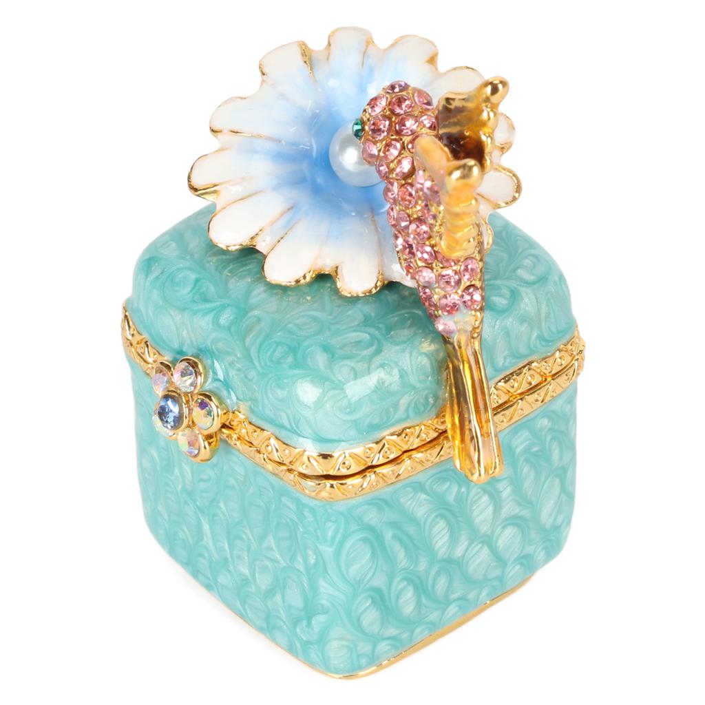 Bird Figurine Jewelry Box Hand Painted Decorative Metal Mini Hinged Jewelry Holder for Rings Earrings Necklaces Blue