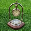 Brass Antique Nautical Vintage Style Victoria Table Clock with Compass On Wood Base Best for Home, Office Decor.