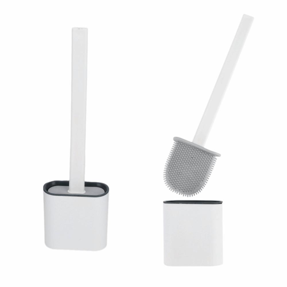 2pcs Drill-Free Mounting Toilet Bowl Brush Silicone Bristles Toilet Brush Holder Set Campers