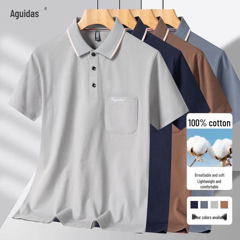 Мужская хлопковая летняя футболка-поло с коротким рукавом и отворотом для пожилых людей