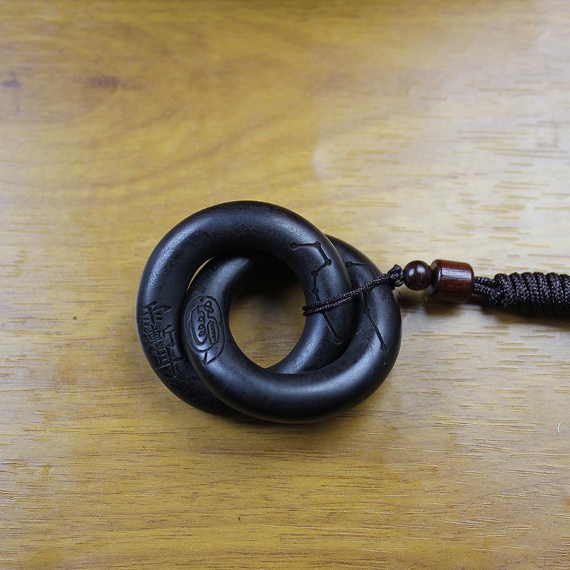 Комплект кулона «Нефритовая молния» и кольца «Цянькунь»: Деревянный браслет Инь Ян, Золотой Свет Цзывэй, Ручная работа, Цельная резьба.