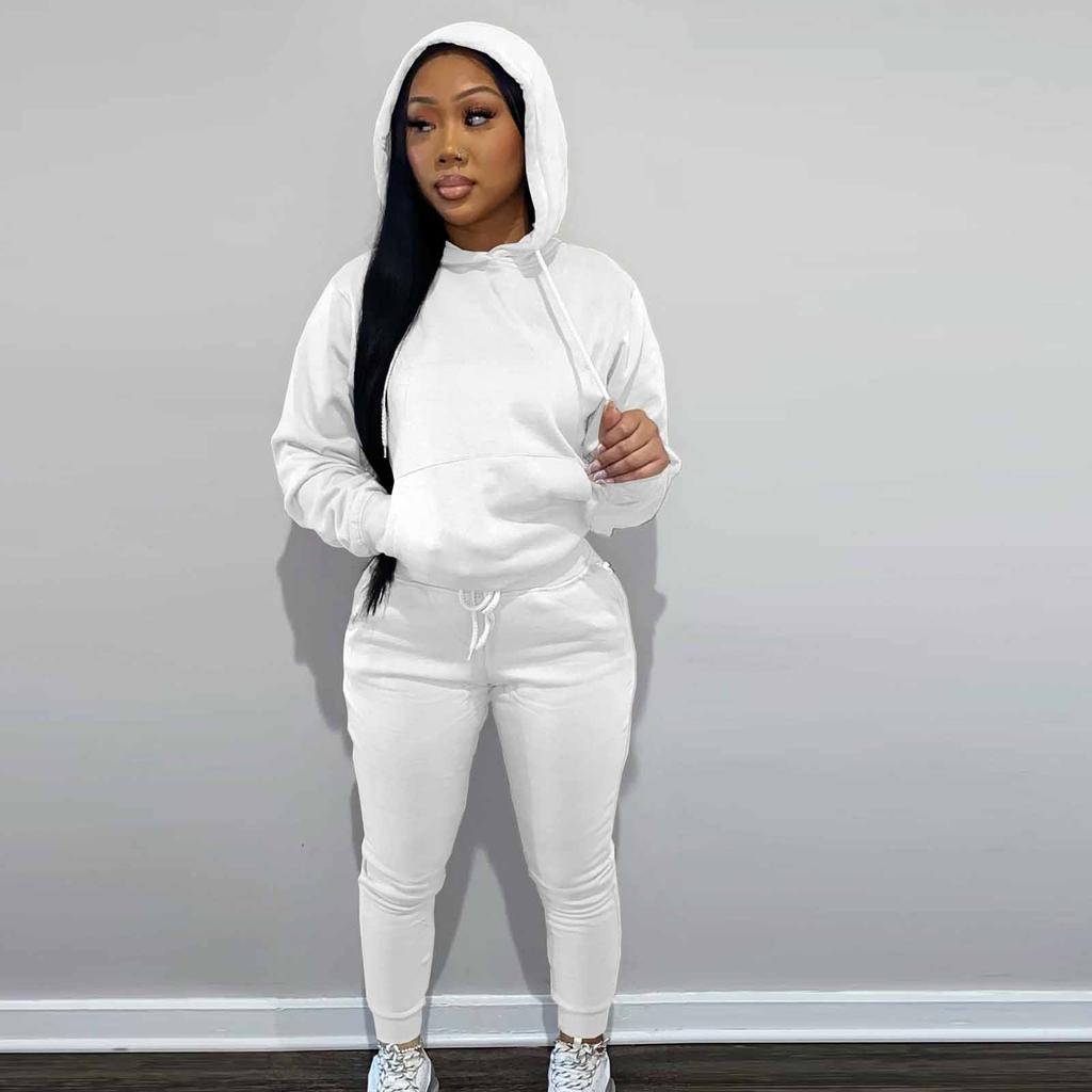 Женский и зимний утепленный худи с капюшоном, повседневный спортивный костюм-двойка