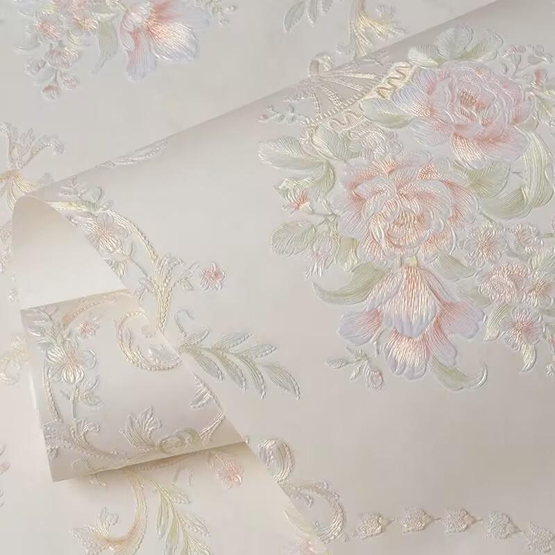 Self-Adhesive 3D Embossed Non-Woven Wallpaper Living Room Bedroom Accent Wall Decor European Style