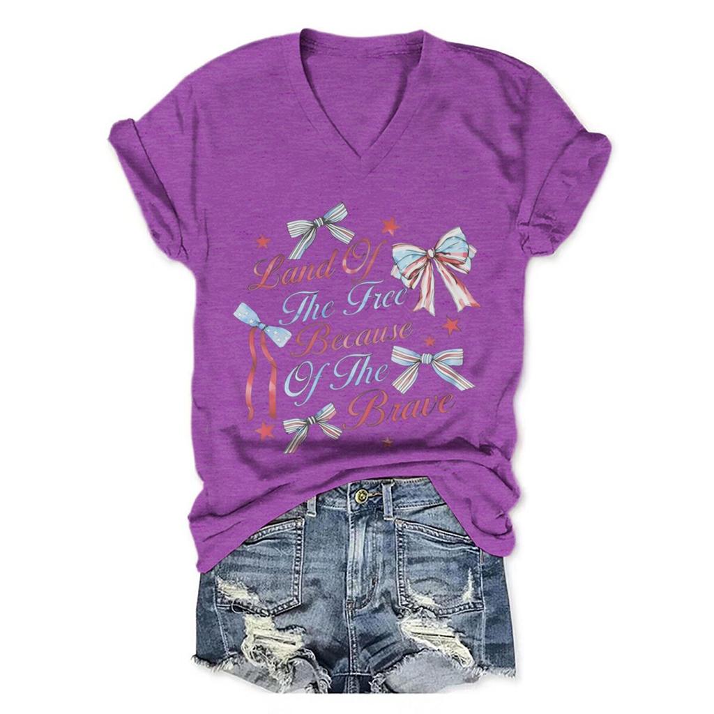 4th Of July Graphic T Shirts Vneck Short Sleeve Tee 17762026 250th Birthday Tshirt Coquette Bow July 4th Summer Clothes