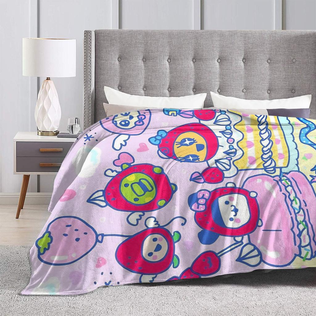 Japanese Cartoon Tamagotchis Blanket Cover Flannel Lightweight Thin Throw Blanket for Airplane Travel Bedspread