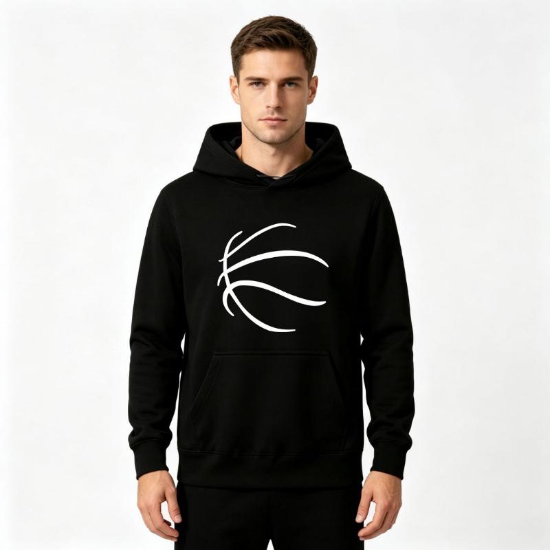 Men's Abstract Line Basketball Graphic Print Hoodie Casual Long Sleeve Hooded Sweatshirt Adult Male Streetwear Pullover for Daily Sports Wear