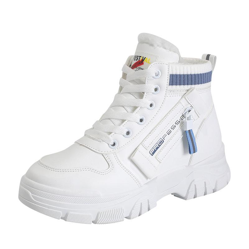 Plush Cotton Shoes for Women In Winter 2023 New High Top Boots Trendy and Versatile Student Flat Bottom Warm White Shoes
