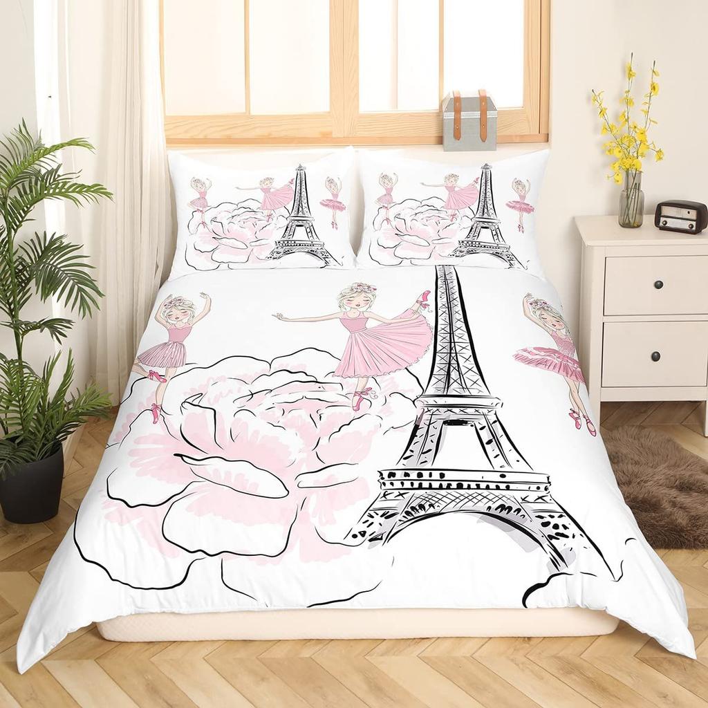 Gymnastics Ballet Lovers Duvet Cover Set Full Twin Size,Beauty Silhouette Polyester Bedding Set For Kids Teens Adults Room Decor