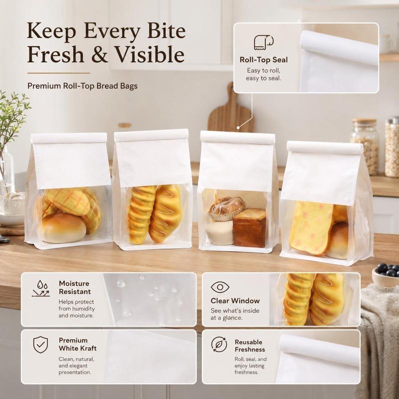 10PCS 3 Size Toast Bag Packaging Bag, Self Sealing Bread Bag Wire Rolled Edge Baking Transparent Biscuit Cake Bag Sealing Pocket