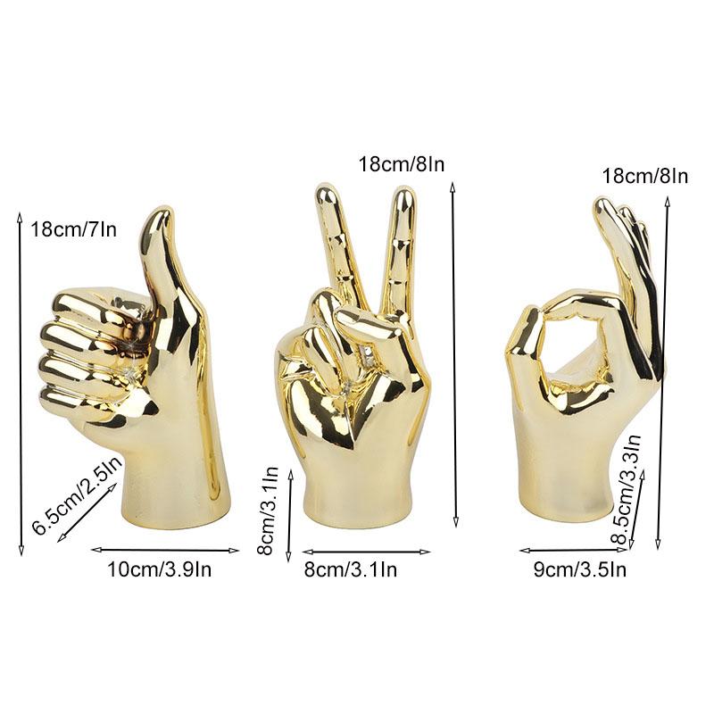 Resin Hand Finger Gesture Figurine Sculpture Decor Abstract Hand Love Gesture Statue Figurines Wedding Home Desktop Decor