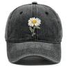 White Daisy Print Adjustable Sun Hat, Flower Sports Hat Cotton Inelastic Sun Protective Cozy Snapback Baseball Cap