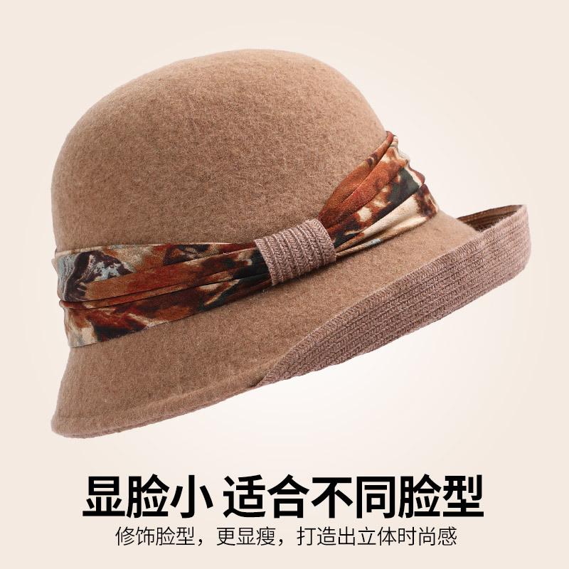 Wool Hat Women's Autumn and Winter Versatile Basin Hat Australian Wool Retro Elegant Top Hat Rolled Brim Bucket Hat