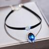 Women Oval Imitation Crystal Rhinestone Inlay Pendant Choker Necklace Adjustable Extension Chain Short Necklace Jewelry Accessories