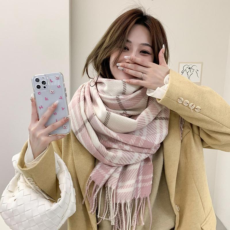 Scarf WomenS Winter Versatile Cashmere Plaid Tassel Thickened Warm Fashion Cold Proof Wind Proof Warm Shawl