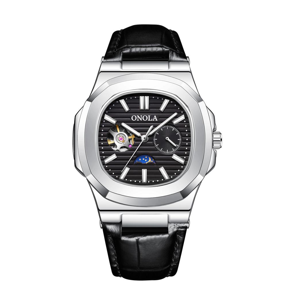 High Quality Sun Moon Star Morning Mechanical Watch Men's Hollow Leather Waterproof Watch