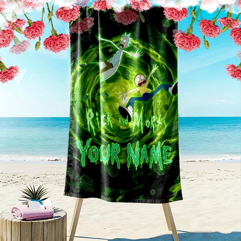 Name Custom Rick y morty Print Beach Towel, Large Soft Quick Dry Towel for Beach Camping Swimming