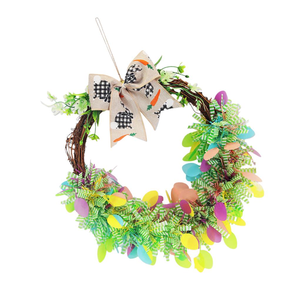 Яркий пасхальный подвесной венок для двери с красочными лентами, бантами и элементами для праздничного украшения