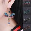 Gorgeous Colors Dragonfly Crystal Rhinestone Silver Plated Hook Earrings